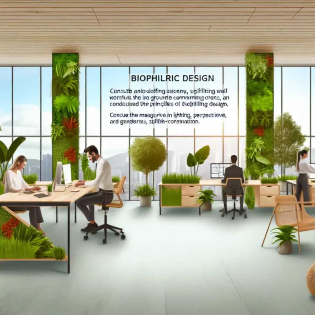 Moderne werkplek met veel groen, hout en natuurlijke lichtinval