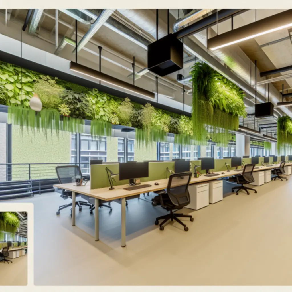 Modern kantoor met biophilic design en geïntegreerde groene elementen
