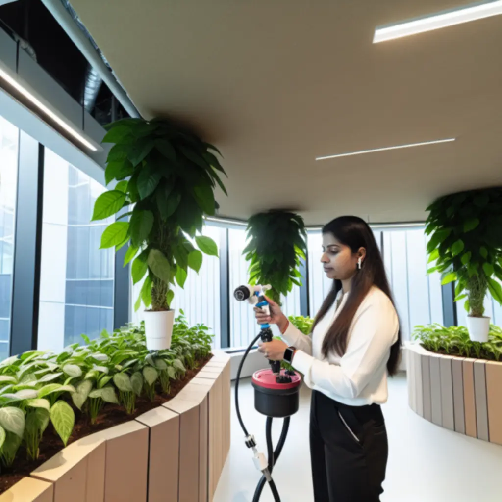 Installatie van een irrigatiesysteem voor kantoorplanten
